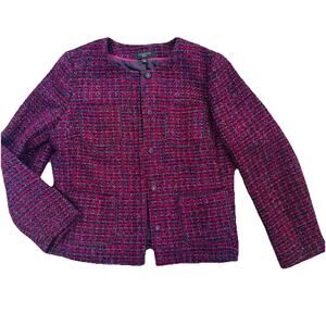 Talbots Petites Burgundy Tweed Wool Boucle Blazer Jacket 12P $179 Classic